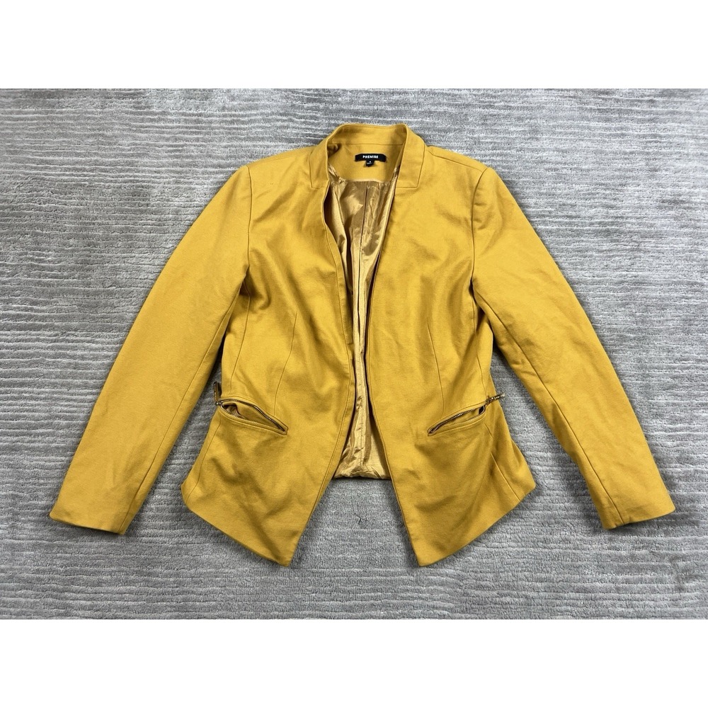Premise Career Jacket Womens 4 Yellow Lined Rayon Blend Open Front Casual